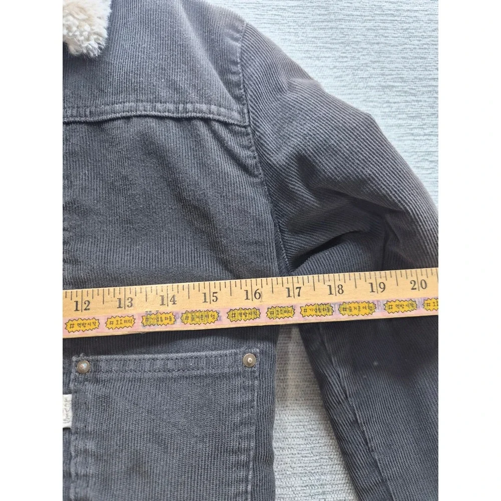 Levi's Corduroy Trucker Cropped Jacket Womens XS Charcoal Gray Sherpa Lined